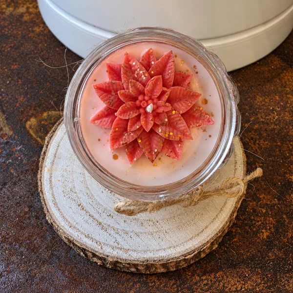 Bougie décorative Fleur d’Hiver avec grande fleur rouge