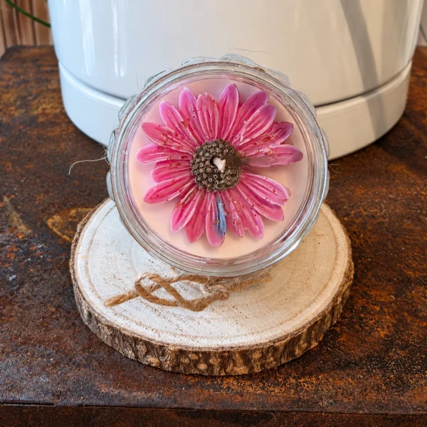 Bougie décorative Marguerite avec grande fleur rose