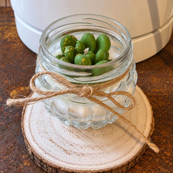 Bougie artisanale Petite Plante Grasse en pot avec succulentes vertes